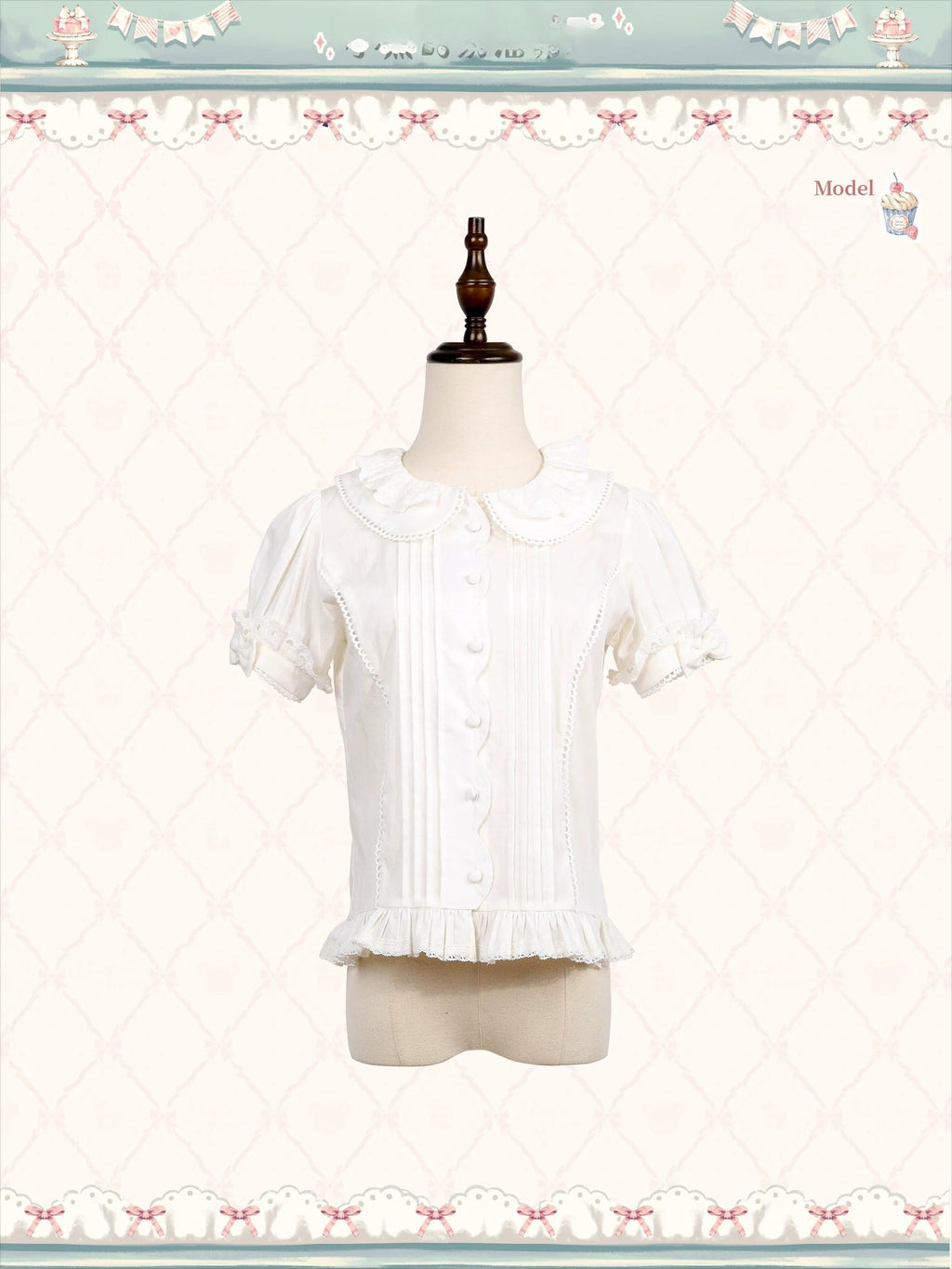 Teddy Bear's Cream Party Sweet Lolita JSK with Lace and Ribbon Accents