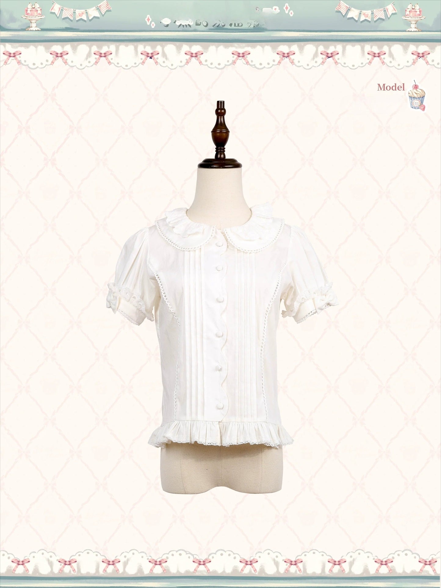 Teddy Bear's Cream Party Sweet Lolita JSK with Lace and Ribbon Accents