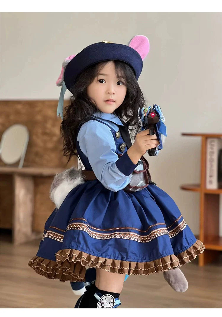 Rabbit Police Officer Lolita Dress for Girls - Navy Blue Whimsical Princess Costume