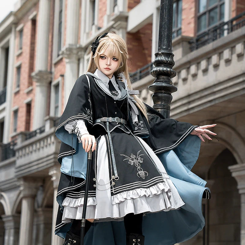 Gothic Lolita Dress with Tailored Vest and Embroidered Design