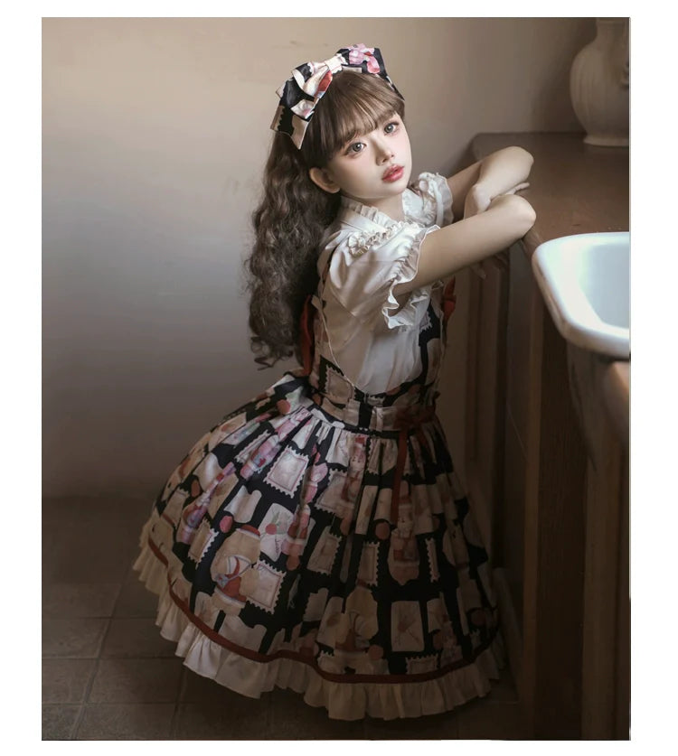Sweet Bunny Postage Original Design Lolita High-Waist Suspender JSK
