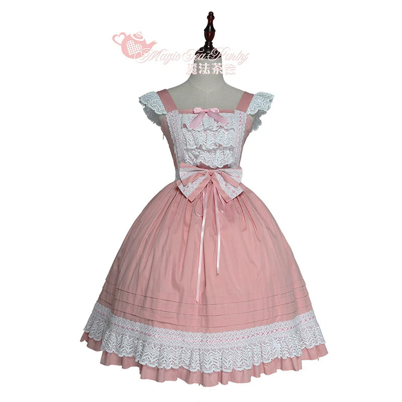 Elegant Multicolored Lolita Dress with Detachable Apron and Bow Details    OP & JSK
