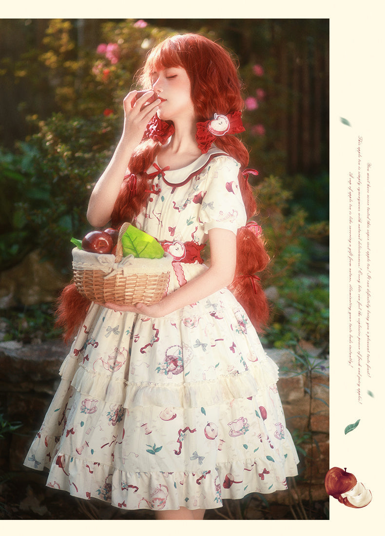 Vintage Whimsy Lolita OP - Cream Floral Pattern with Red Accents