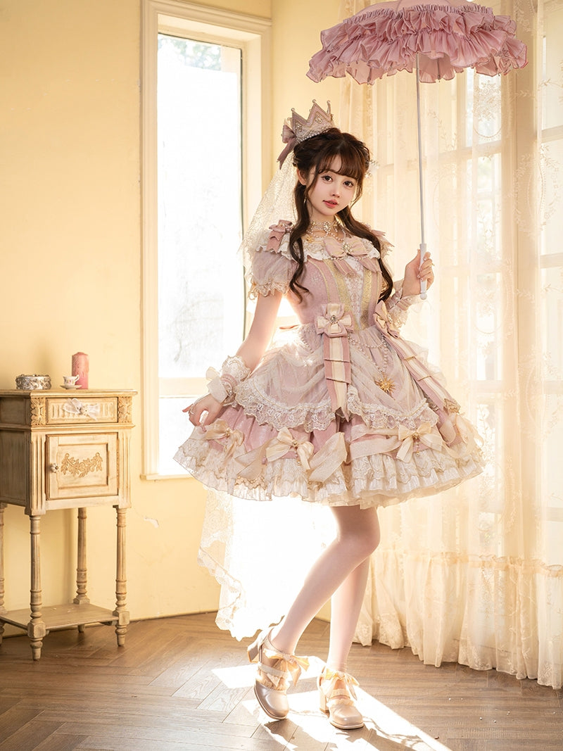 Girls' Anniversary Court Retro Dress with Lace Trims