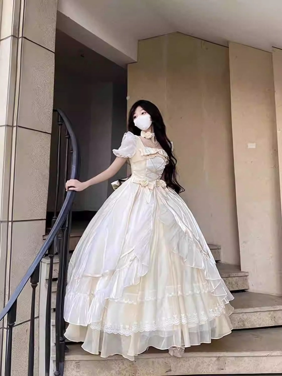 Blue Adult Formal Dress, Big Flower Bridal Lolita Dress, OP Lolita, Gorgeous Escaping Puffy Tailed Princess Dress