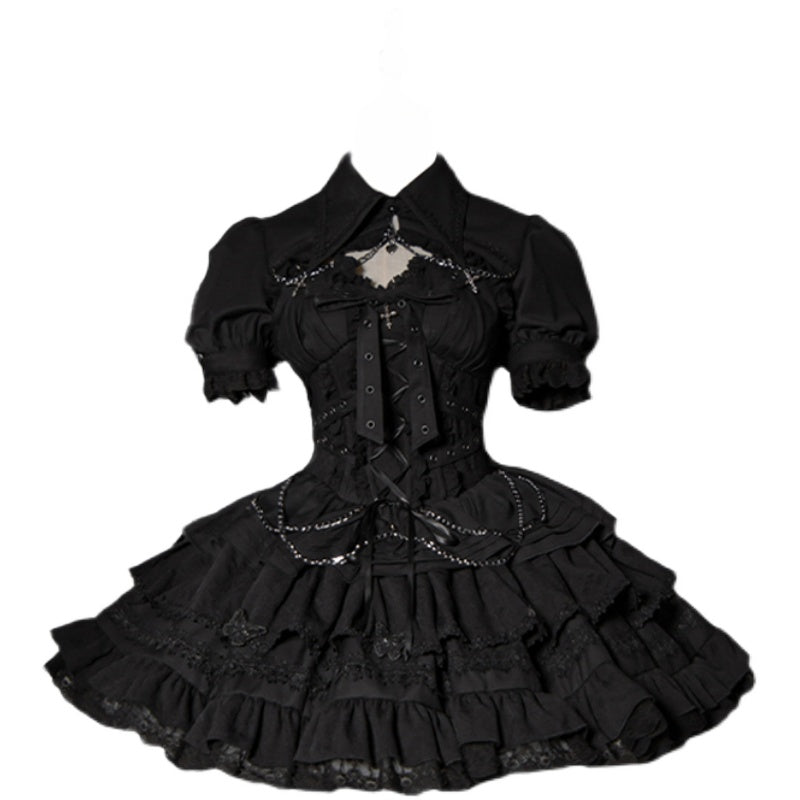 Gothic Elegance: Vintage-Inspired Black&White Lolita JSK with Intricate Details and Versatile Styling