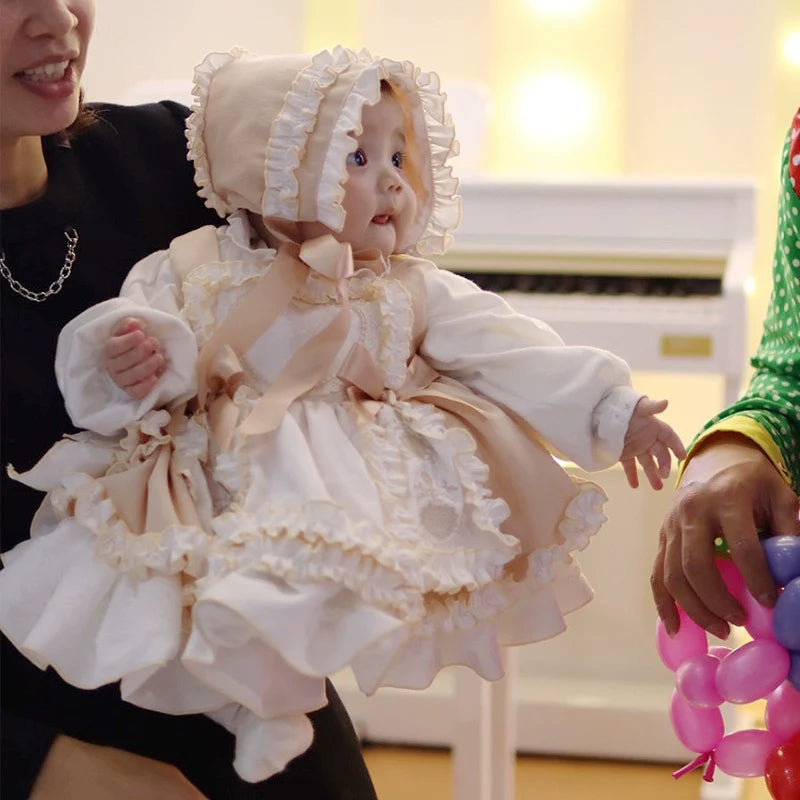 Enchanted Pastel Girls' Lolita Dress with Heart Embroidery and Ruffled Skirt