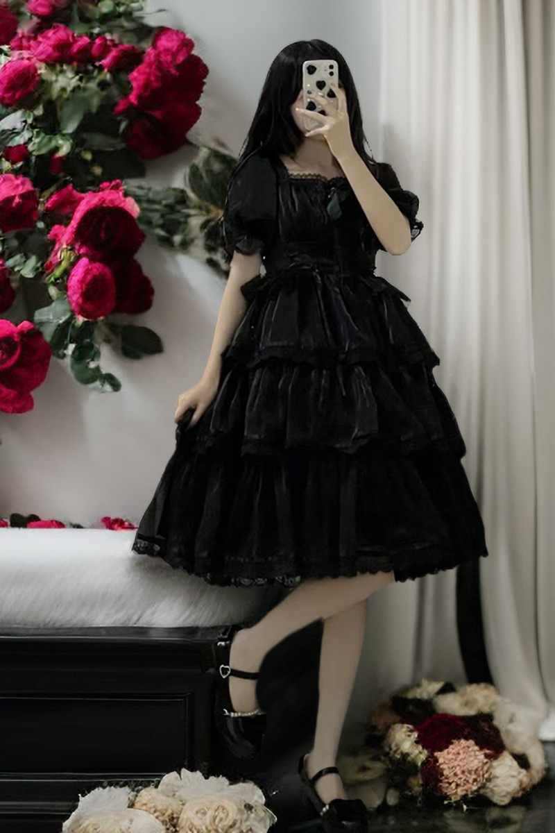 Elegant White Lolita Dress with Ruffled Skirt and Sheer Stockings - Vintage Whimsy for Every Occasion  JSK&OP