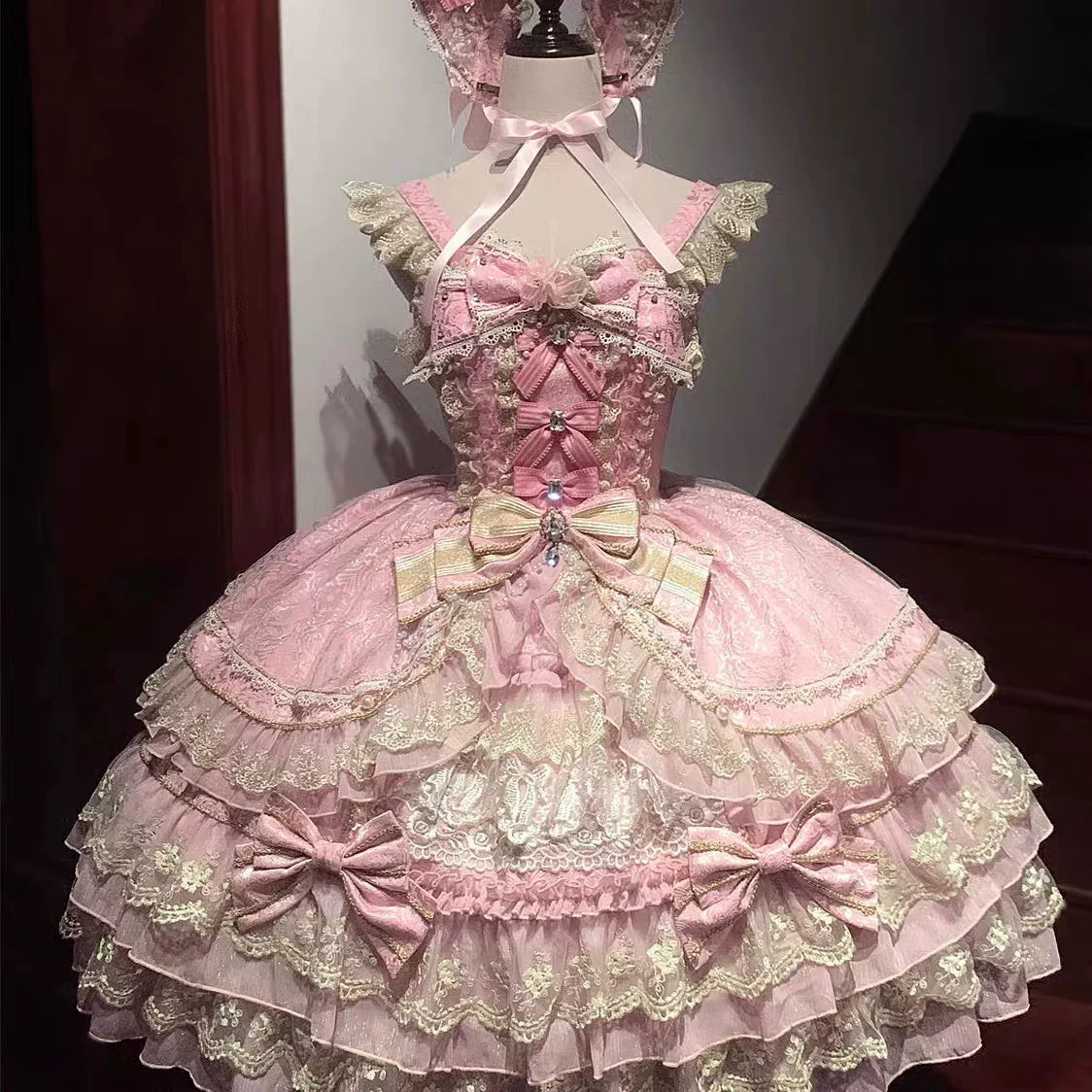 Gothic Lolita Dress with Intricate Lace and Elegant Bows - multiple colors Fantasy Style