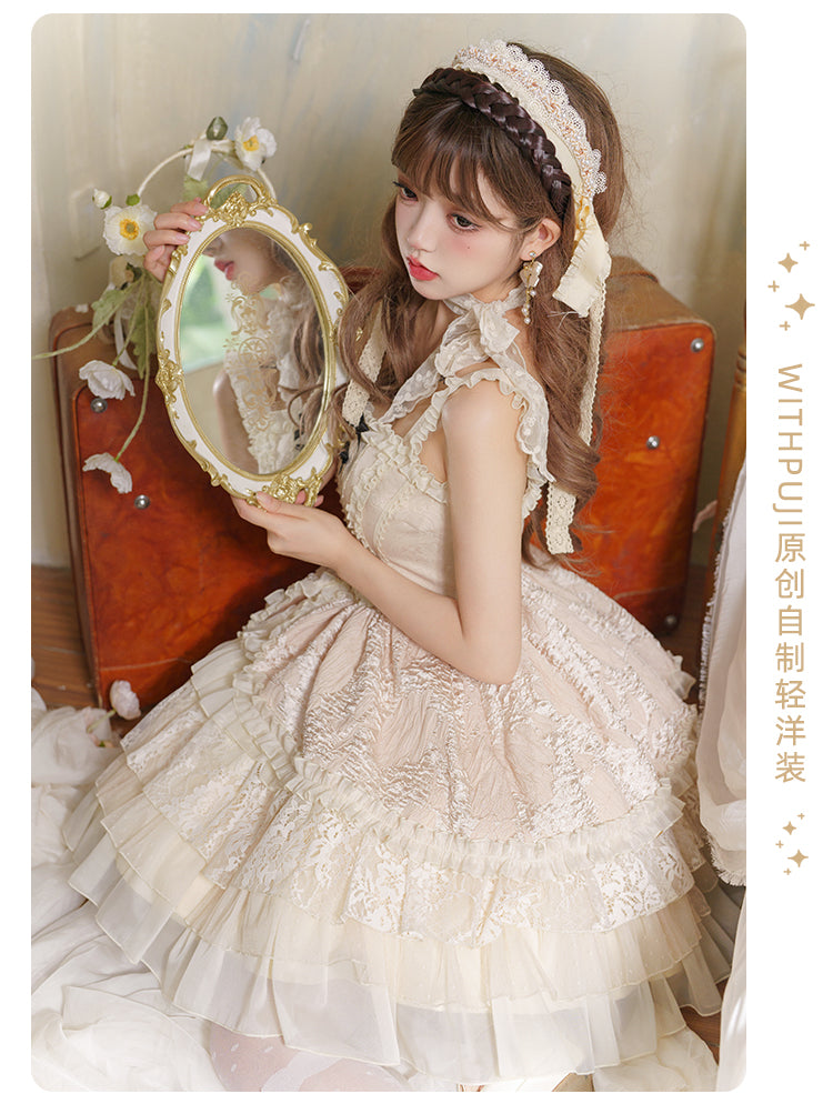 Elegant Cream Lace Layered Lolita JSK for Whimsical Gatherings