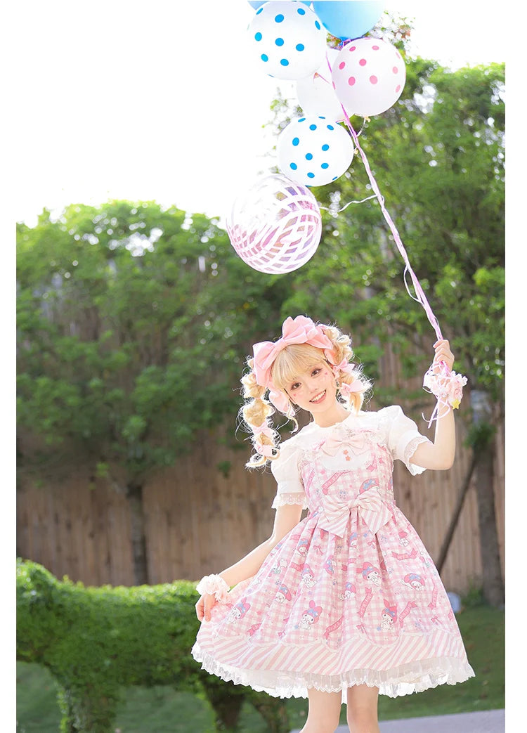 Sanrio Super Cute Sweet JSK Lolita Dress with Striped Trim & Bow