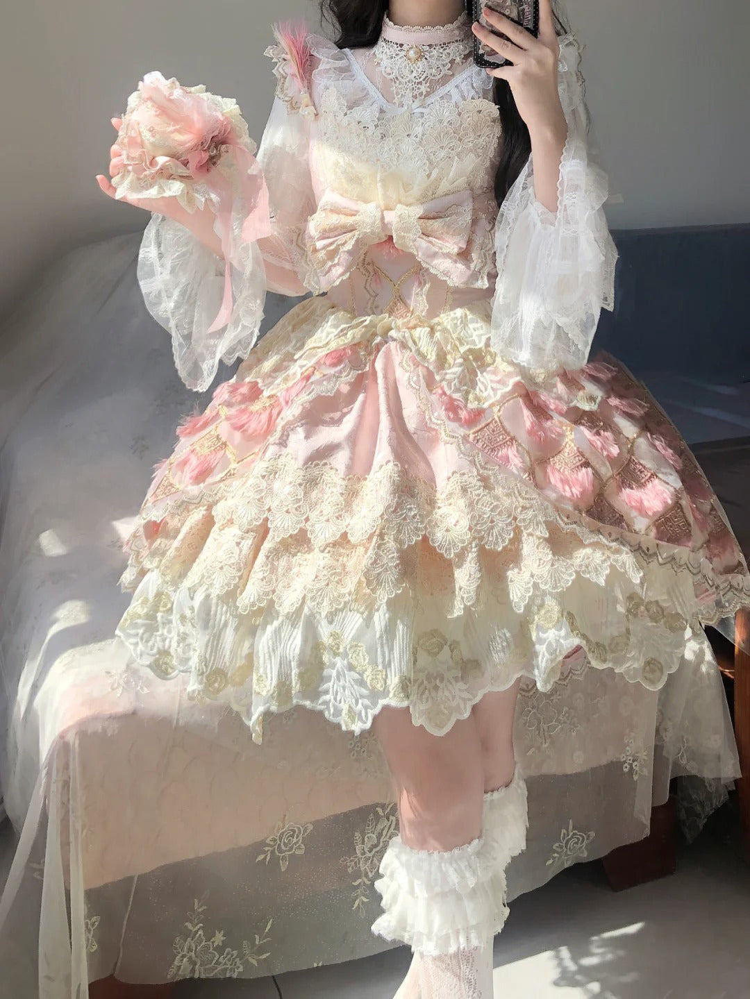 Elegant Lace Lolita JSK Dress with Floral Embroidery