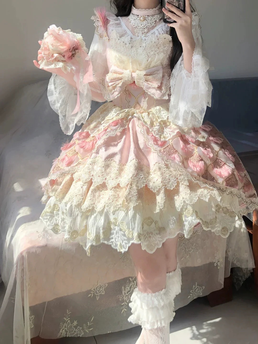 Elegant Lace Lolita JSK Dress with Floral Embroidery