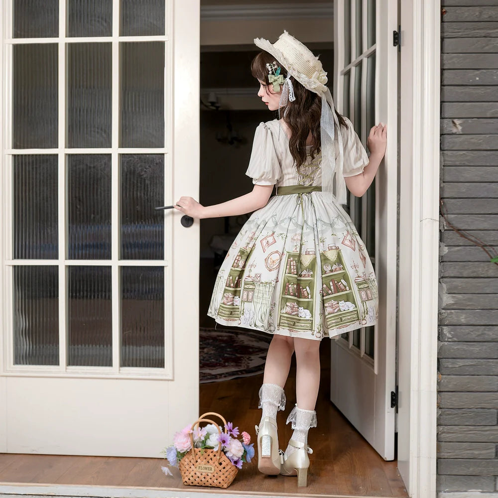 Original Enchanted Library Graceful Academy Style Short Sleeve OP Lolita Skirt