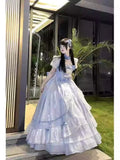 Blue Adult Formal Dress, Big Flower Bridal Lolita Dress, OP Lolita, Gorgeous Escaping Puffy Tailed Princess Dress
