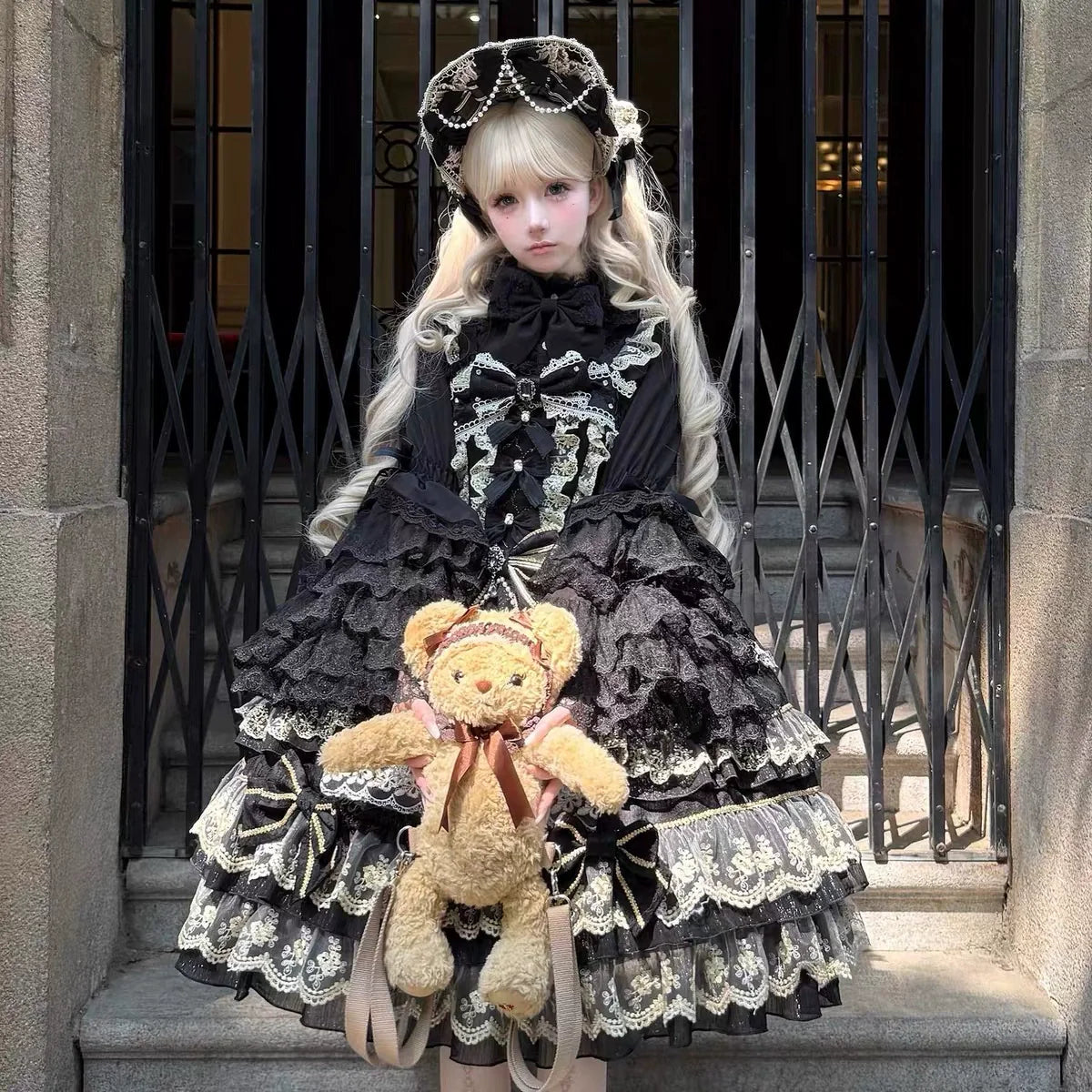 Gothic Lolita Dress with Intricate Lace and Elegant Bows - multiple colors Fantasy Style