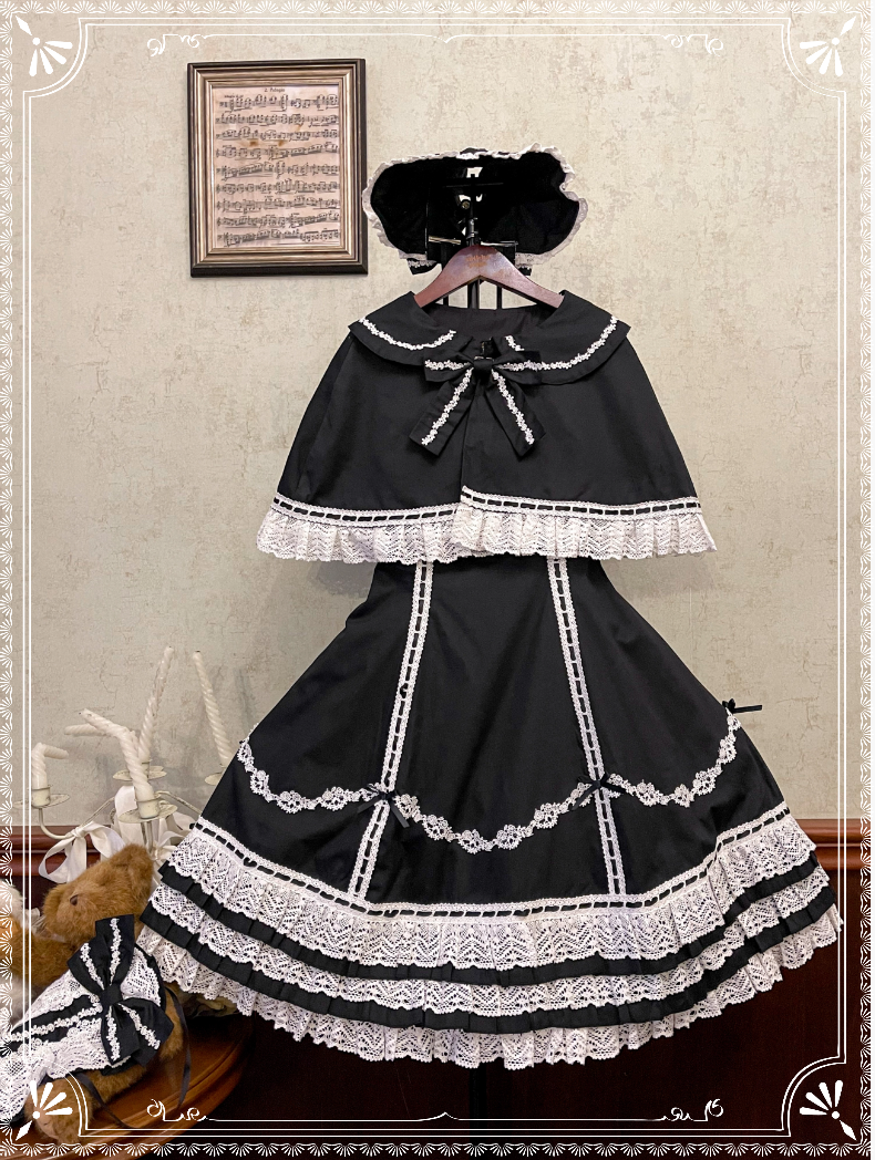 Elegant Black and White Lolita JSK with Detachable Apron