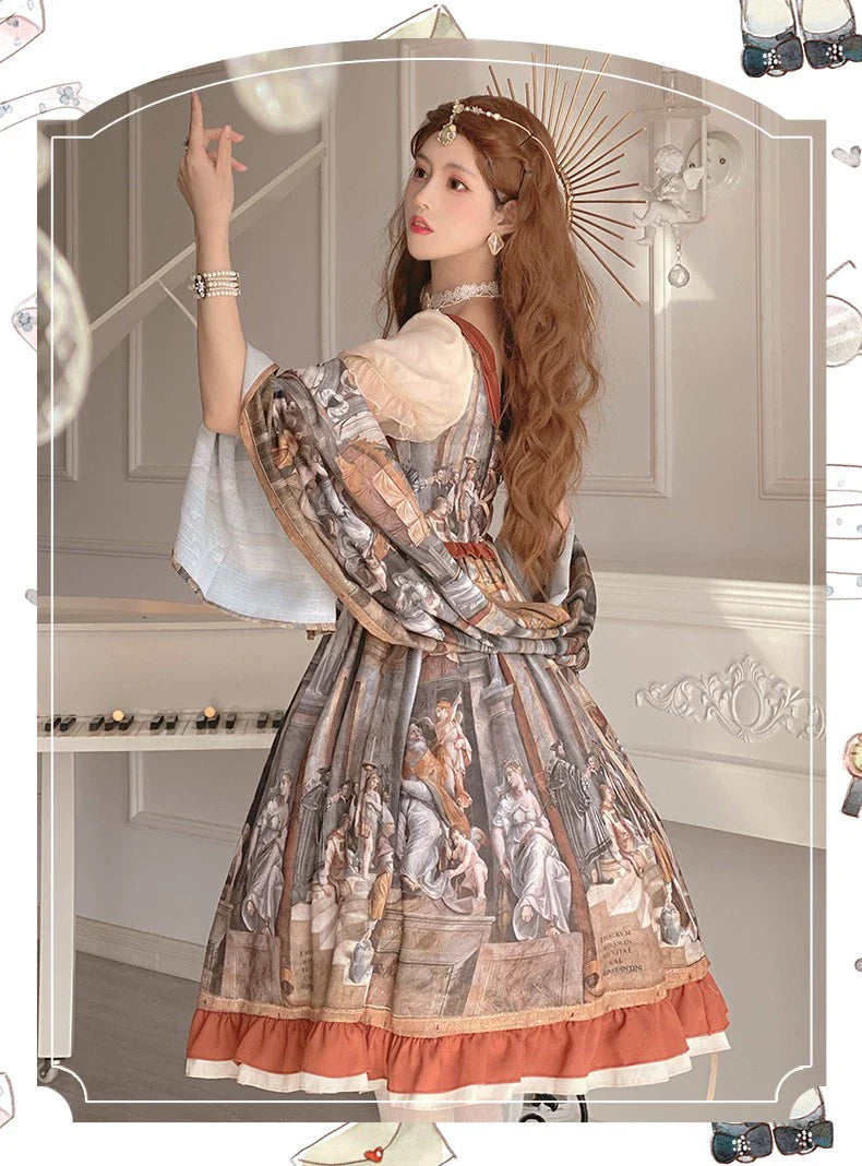 Original Lolita Dress "Constantine OP" Oil Painting Pattern, Classic Retro Lolita Dress