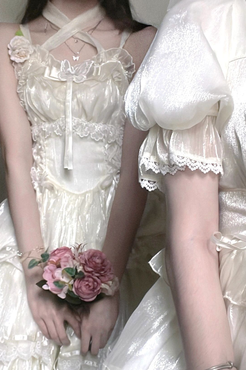 Elegant White Lolita Dress with Ruffled Skirt and Sheer Stockings - Vintage Whimsy for Every Occasion  JSK&OP