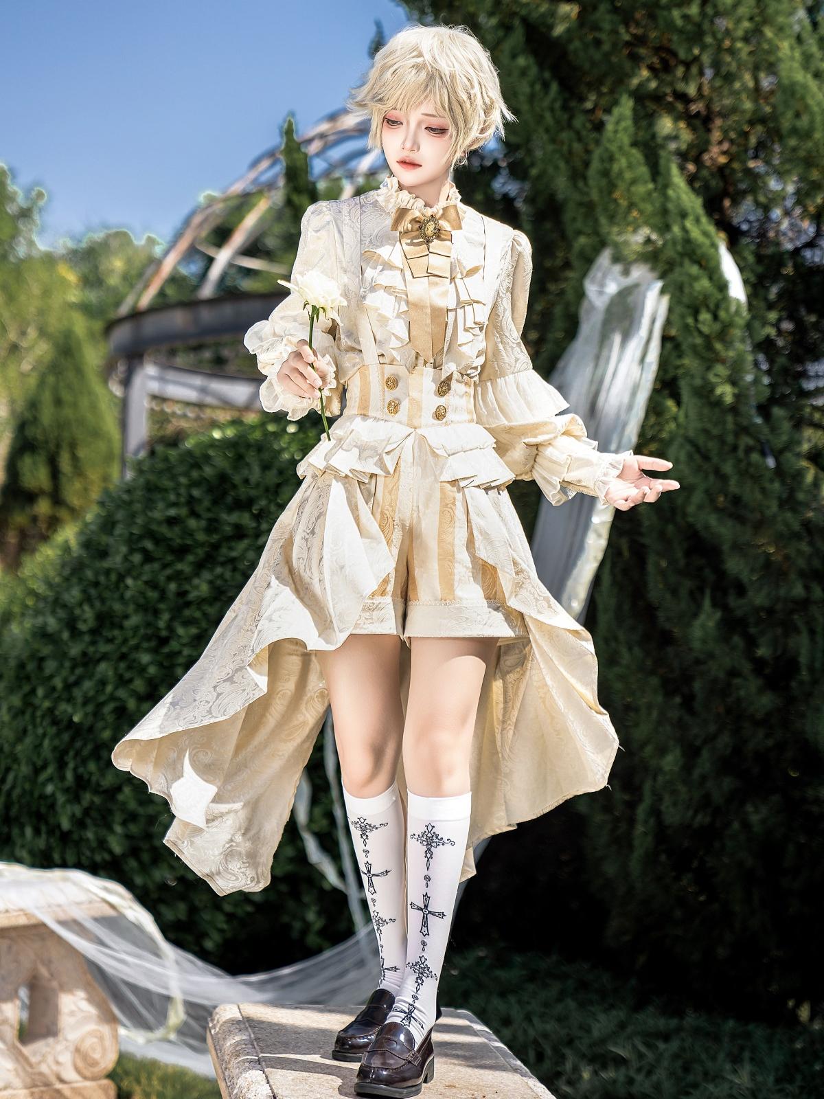 Regal Prince Lolita Ensemble: Cream and Gold Majesty for Themed Events