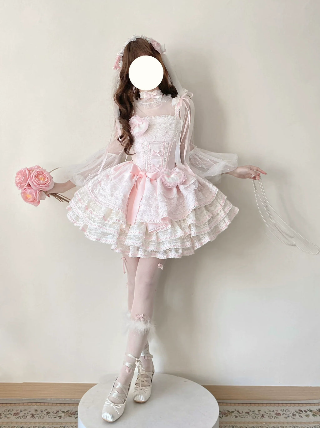 Whimsical Pastel Lolita Dress with Embroidered Animal Motifs and Ruffled Skirt