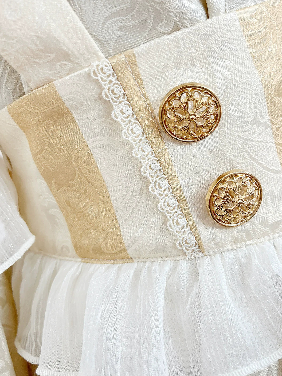 European Court-Inspired Lolita Prince Set – Cream Jacquard Blouse with Suspender Shorts