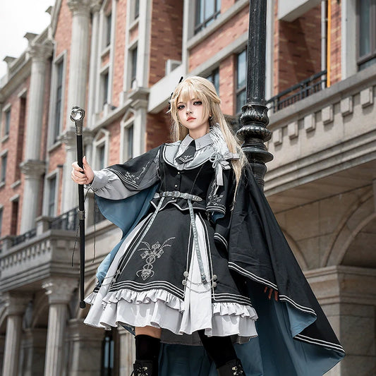 Gothic Lolita Dress with Tailored Vest and Embroidered Design