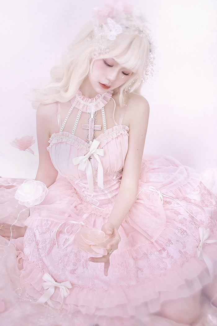 Fairy-Tale Ballet Doll Lolita Halter Dress with Corset Lace-Up and Ruffled Layers – Available in 8 Colors