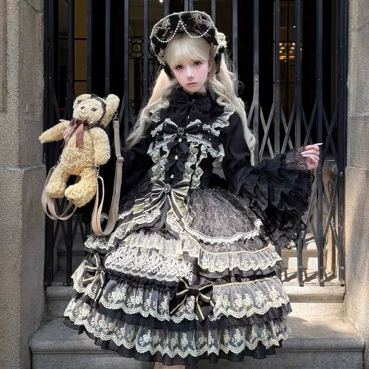 Gothic Lolita Dress with Intricate Lace and Elegant Bows - multiple colors Fantasy Style