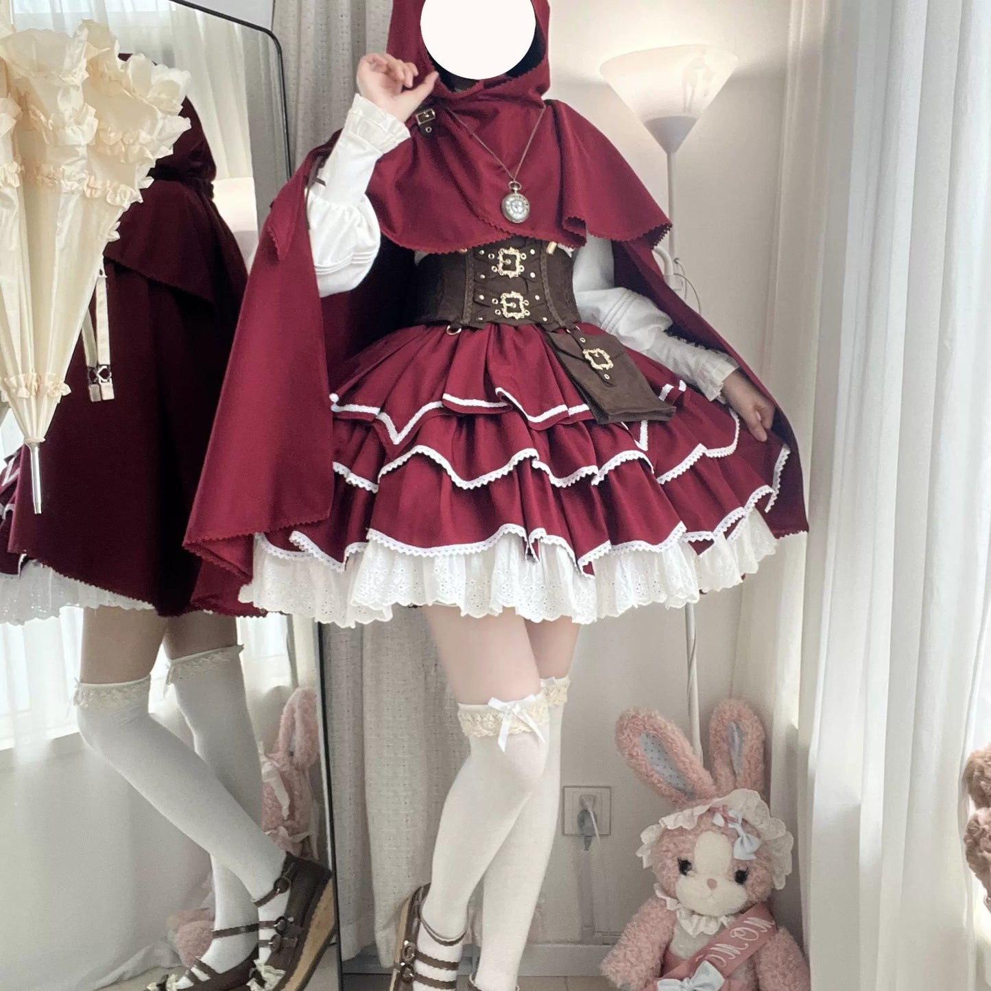 Punk Vintage Christmas Little Red Riding Hood Magical Princess Lolita Dress (Set)