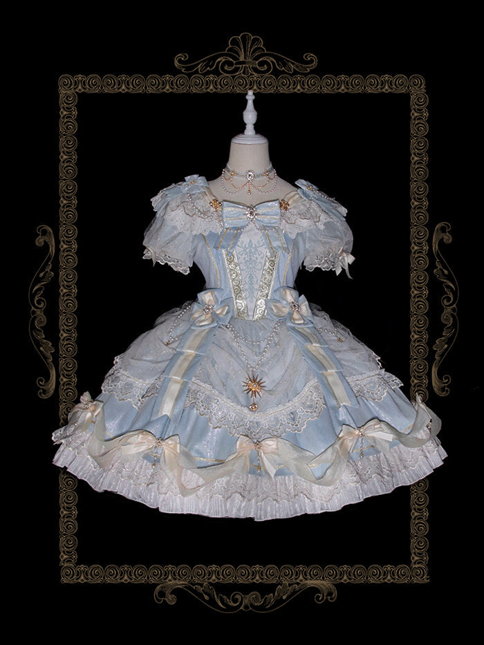 Girls' Anniversary Court Retro Dress with Lace Trims