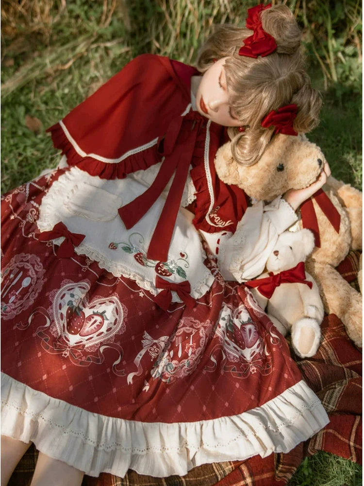 Lolita Sweetheart: Vintage Red-Brown & Cream Fairy-Tale Dress