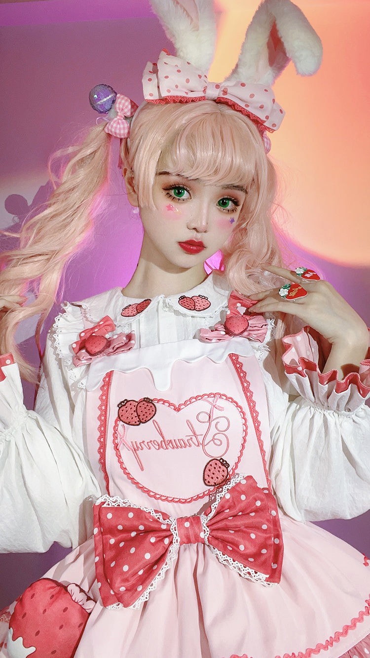 S-XXL Strawberry Party Jumper Skirt JSK Spring/Summer Pink Lolita Dress Set
