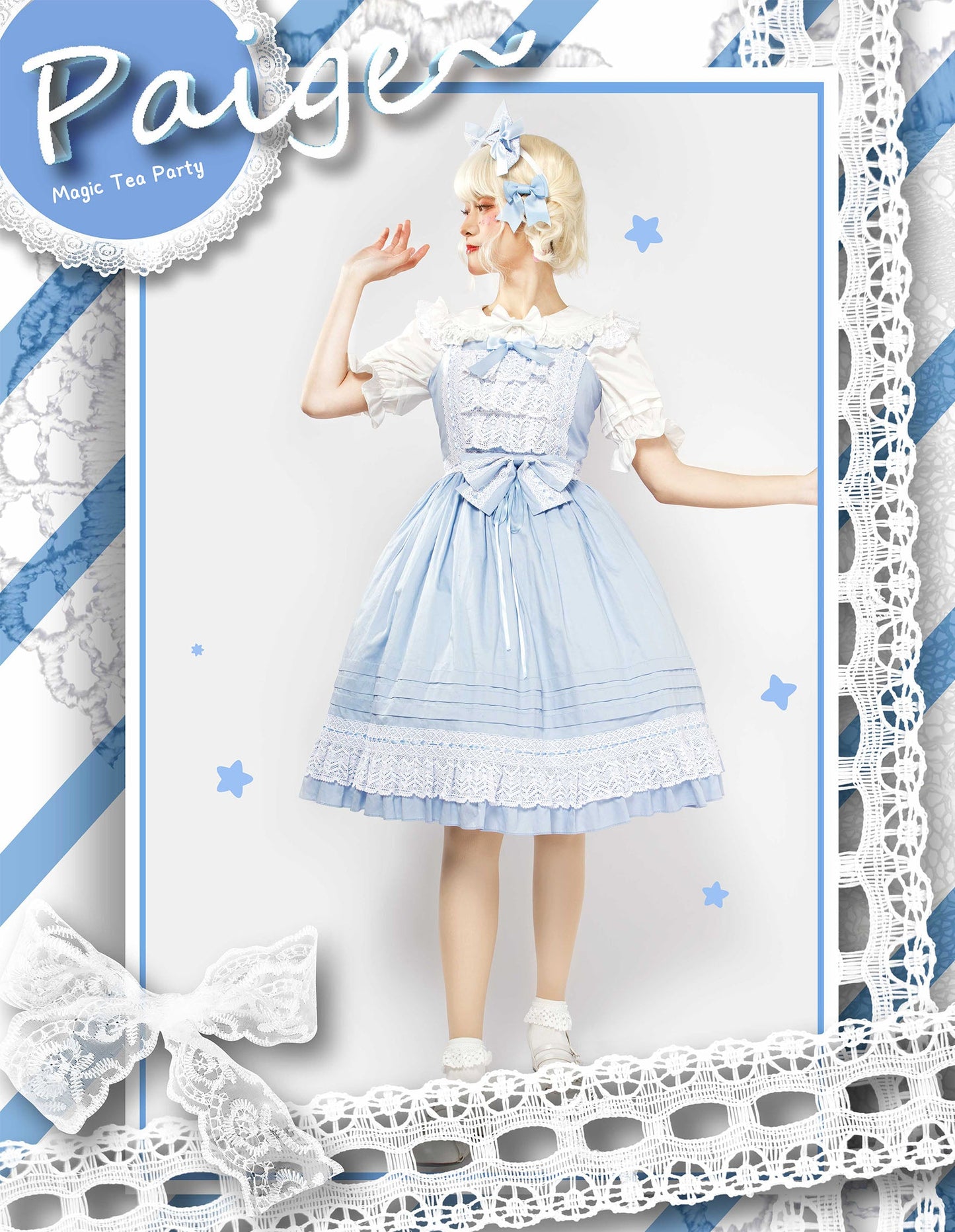 Elegant Multicolored Lolita Dress with Detachable Apron and Bow Details    OP & JSK