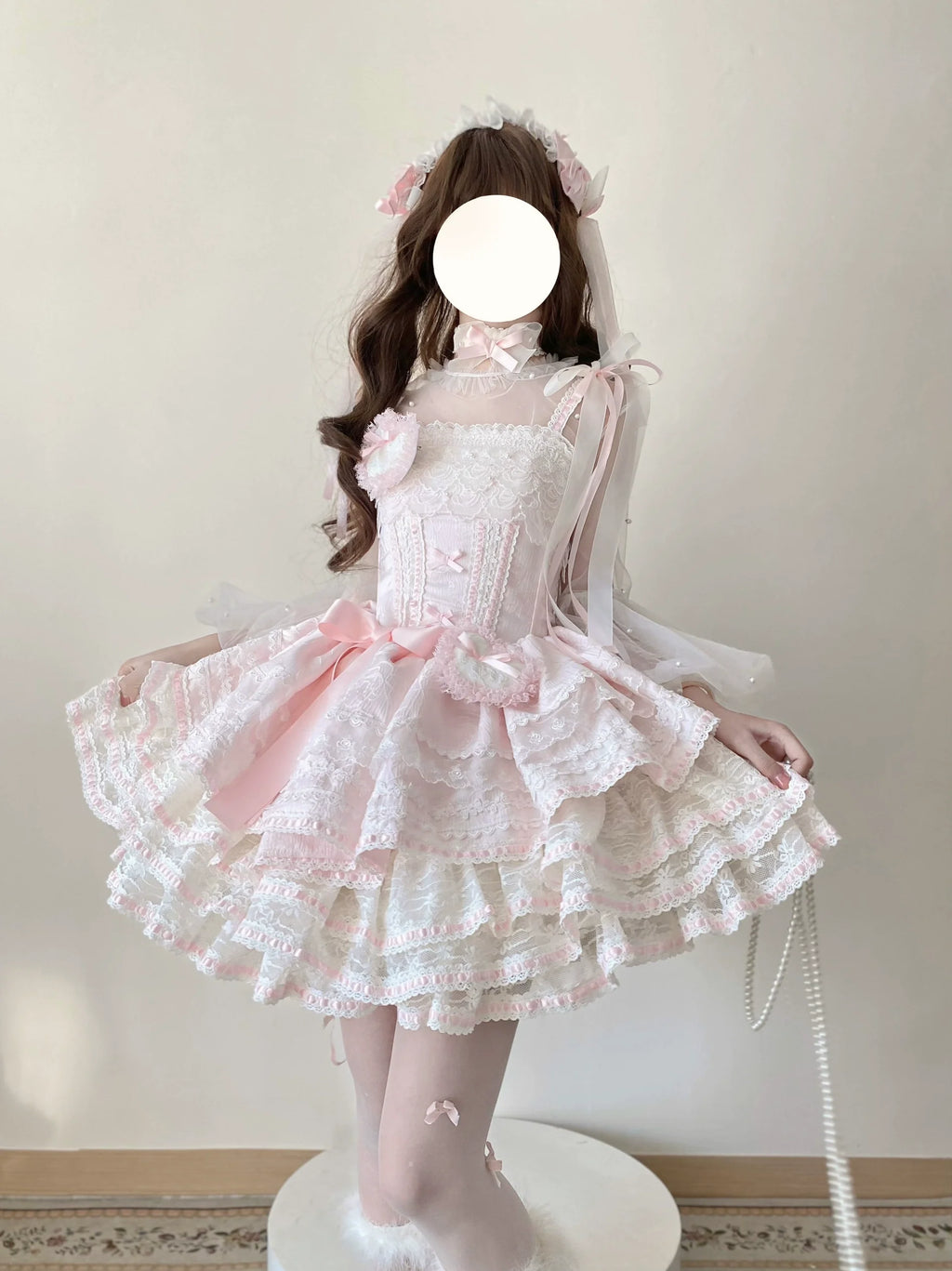 Whimsical Pastel Lolita Dress with Embroidered Animal Motifs and Ruffled Skirt
