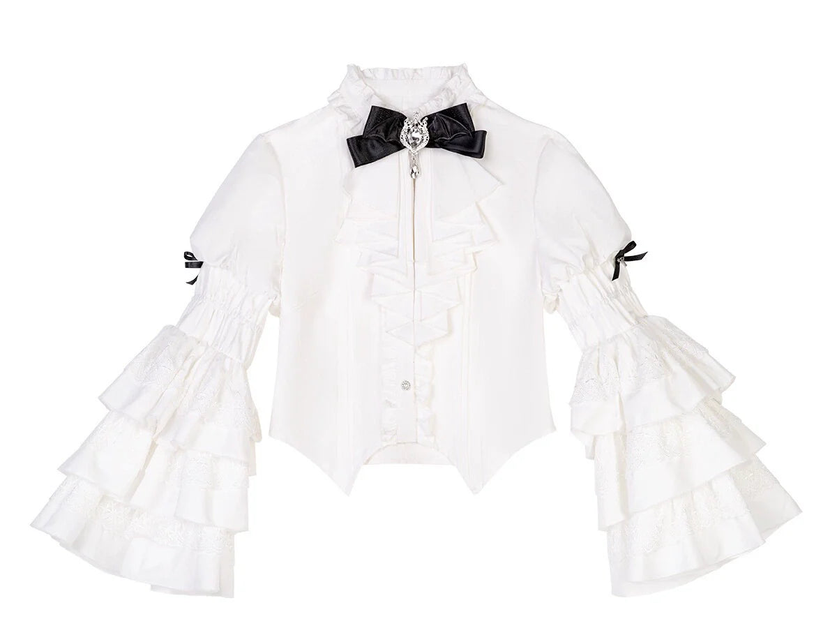 Gothic Sorceress Lolita Set - Witch-Inspired Suspender Dress with Ruffled Blouse and Enchanted Hat