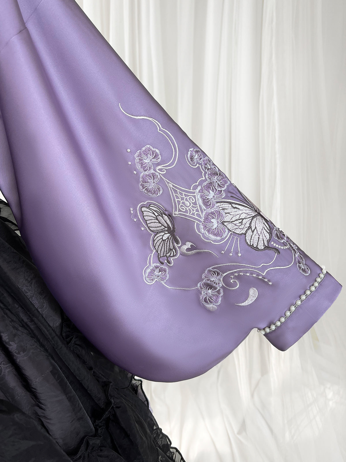 Elegant Purple and Black Lolita Dress with Detachable Apron and Intricate Lace Details