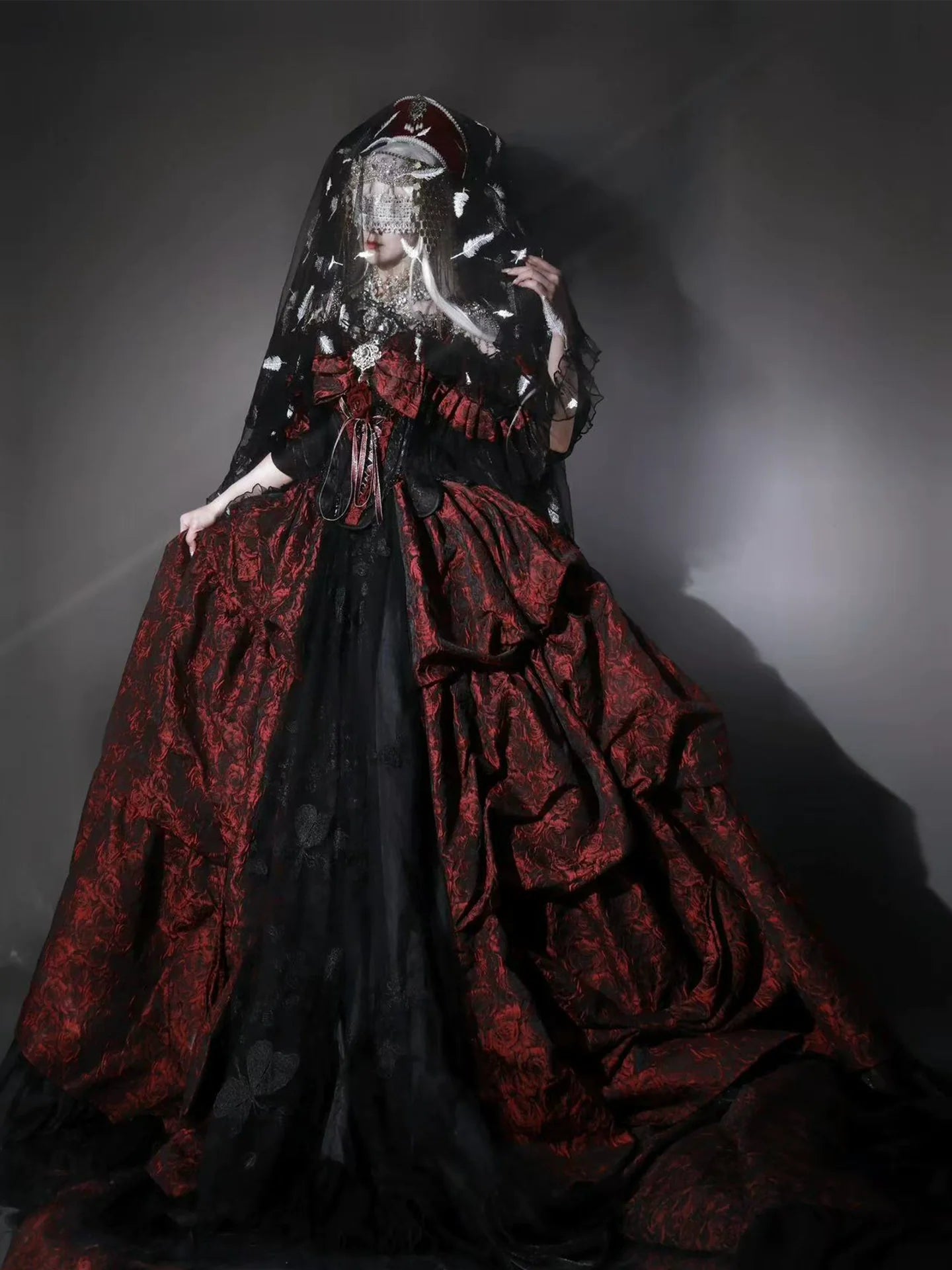Elegant Victorian Inspired Gothic Lolita Ball Gown in Red & Black