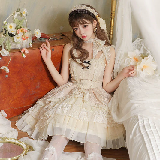 Elegant Cream Lace Layered Lolita JSK for Whimsical Gatherings