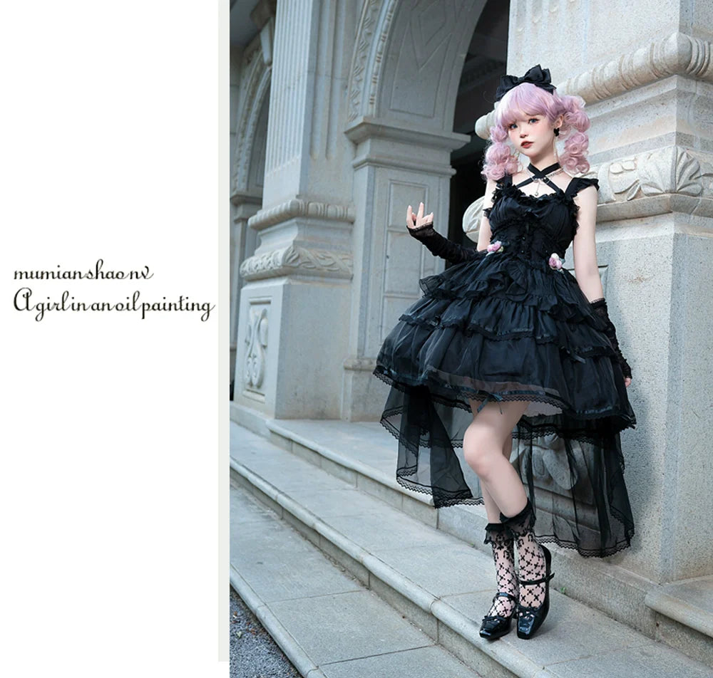 Elegant, lightweight wedding-style Lolita dress with a ballet-girl silhouette and ruffled details, inspired by cotton-candy motifs