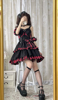 Elegant Gothic Lolita JSK with Heart Embellishment and Plaid Accents