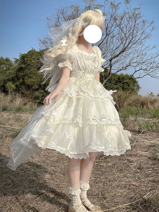 Summer Short-Sleeve Wedding OP Dress Plus Size Slimming Lolita Dress Elegant Gothic Lolita Dress