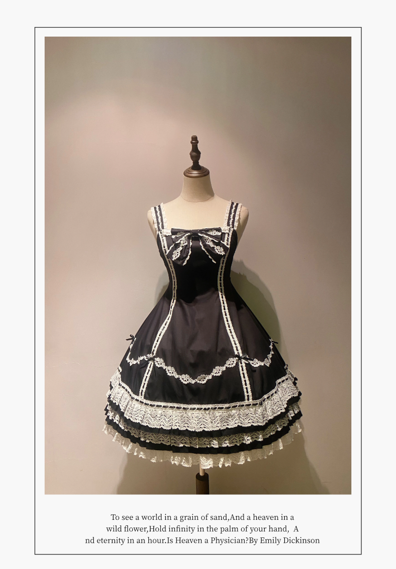 Elegant Black and White Lolita JSK with Detachable Apron