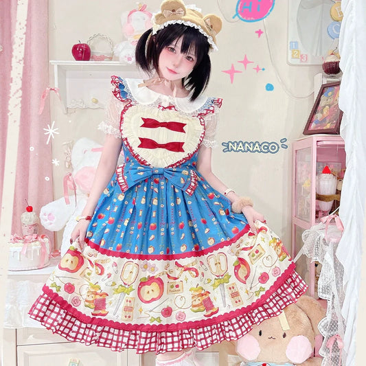 Apple Seamstress Lolita JSK – Heart Bib Sweet Style Dress with Gingham Accents