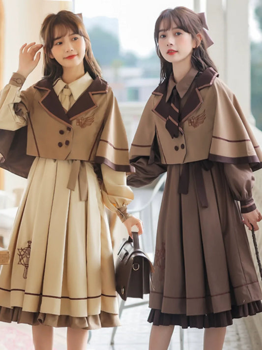 French Retro Lolita JK Dress Vintage Dress Cloak Suit