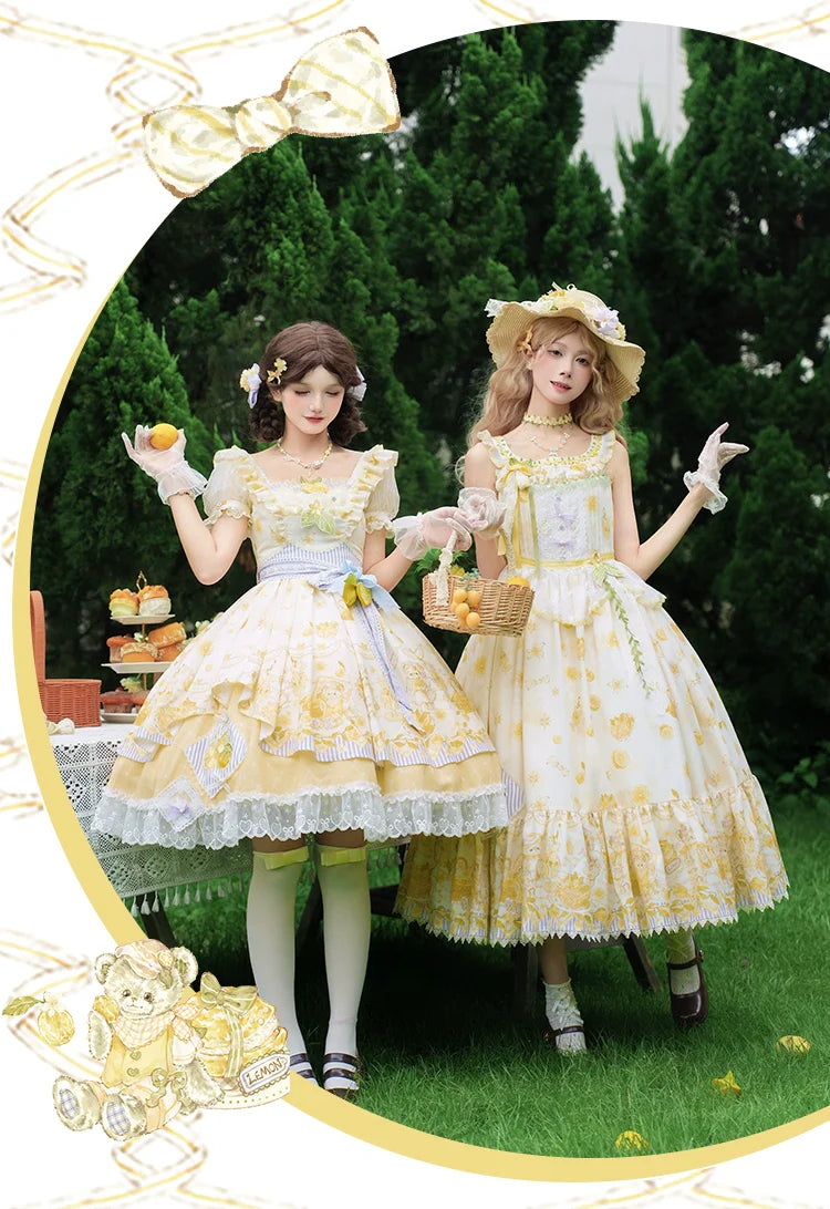 Country Girl's Dream: Sweet Lolita Strapless Dress with Lemon Prints