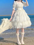 S-2XL Elegant Creamy White Lolita Dress with Lace and Ruffles - Perfect for Summer Outings and Garden Parties