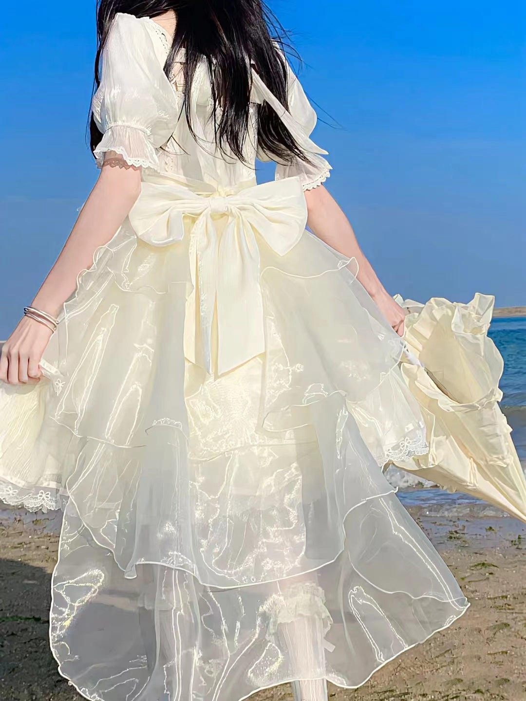 S-2XL Elegant Creamy White Lolita Dress with Lace and Ruffles - Perfect for Summer Outings and Garden Parties