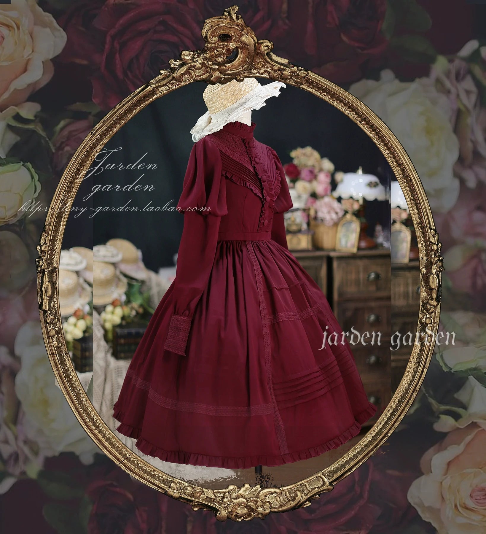 Black Forest Charm: Elegance Classic Vintage Lamb Leg Sleeve Stand-Up Collar Lolita OP Dress in Seven Colors