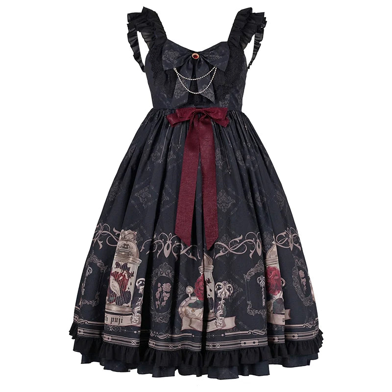 [Nightingale and Rose JSK] Original Design Lolita Dress with CLA Print Birdcage Pattern for Autumn and Winter